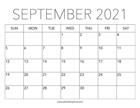 Printable September 2021 Calendar – Calendar Options