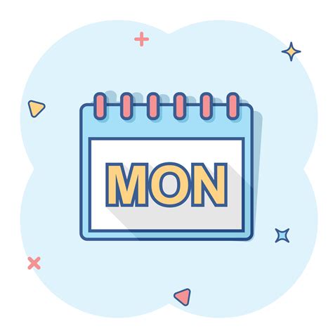 Vector cartoon monday calendar page icon in comic style. Calendar sign ...