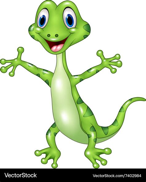 Cartoon funny green lizard posing isolated on whit