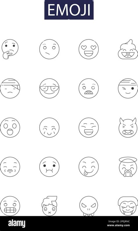 Emoji line vector icons and signs. Smiley, Expression, Character, Unicode, Face, Symbol ...