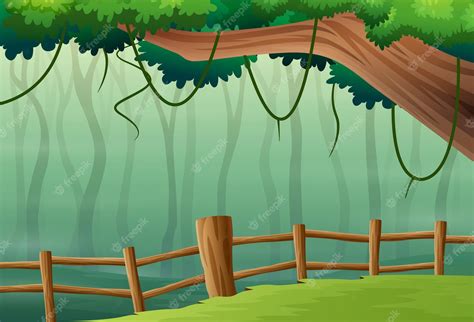 Premium Vector | Nature landscape background with tree and fence