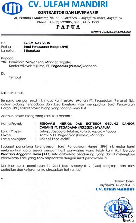 Contoh Surat Penawaran Proyek Konstruksi - Gawe CV