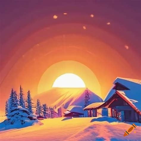 Ski resort at sunset