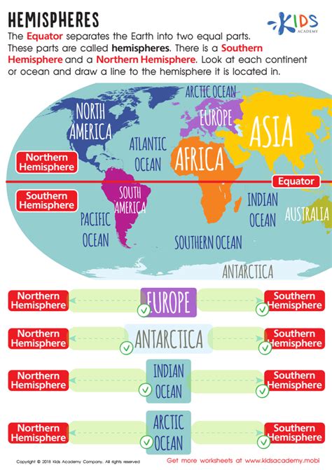 Hemispheres Worksheet: Free Printout for Children - Answers and Completion Rate