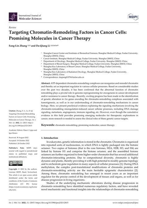 (PDF) Targeting Chromatin-Remodeling Factors in Cancer Cells: Promising Molecules in Cancer Therapy