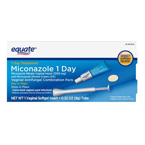 Equate Miconazole Nitrate Vaginal Insert (1200 Mg) And Miconazole Nitrate Cream (2%) Combination ...