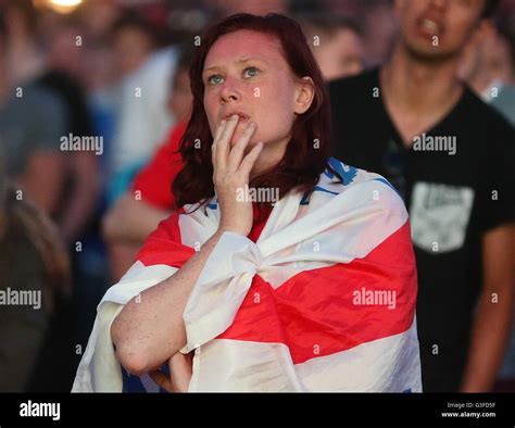 England fans react in the fan zone during the England vs Russia, France ...