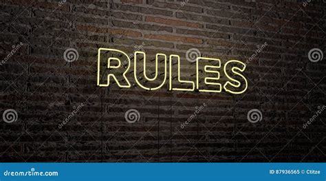 RULES -Realistic Neon Sign on Brick Wall Background - 3D Rendered ...