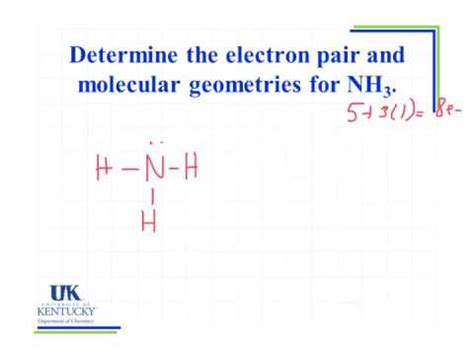 6.11 Determine the electron pair and molecular geometries for NH3 - YouTube