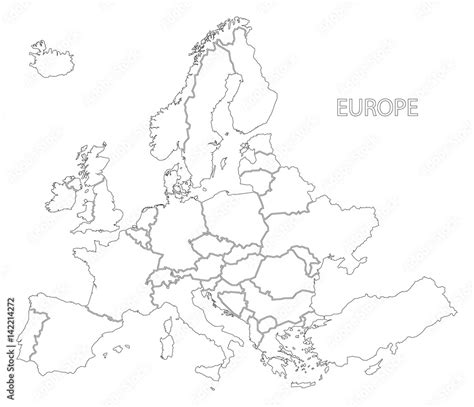 Europe outline silhouette map with countries Stock-Vektorgrafik | Adobe ...