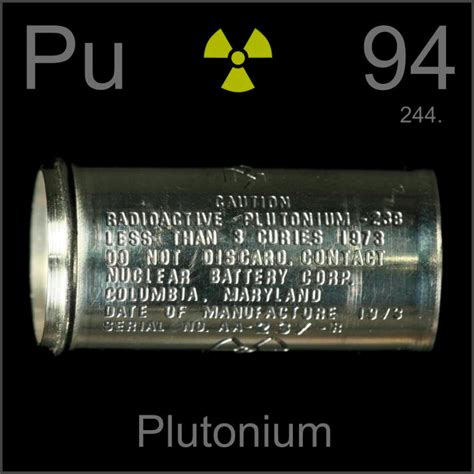 Empty nuclear battery, a sample of the element Plutonium in the Periodic Table