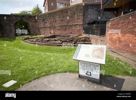 chester city walls showing original roman walls and angle tower foundations cheshire england uk ...