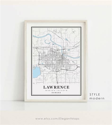 Lawrence Kansas Map, Lawrence KS Map, Lawrence City Map, Lawrence Print, Lawrence Poster ...