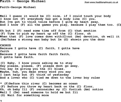 Song Faith by George Michael, song lyric for vocal performance plus ...