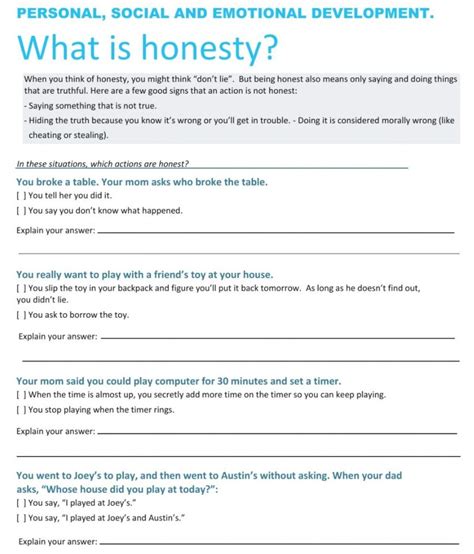 Worksheets About Honesty Free Printable - Free Printable Templates