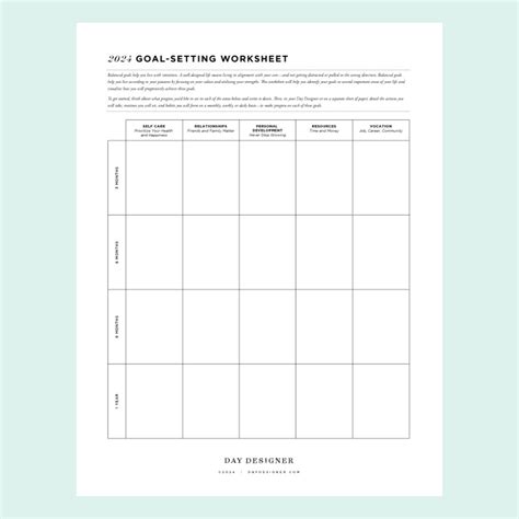 Free 2024 Goal Setting Worksheet Printable | Day Designer