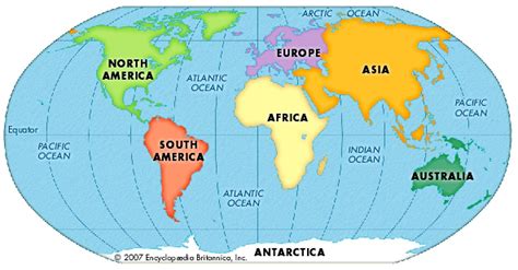 World Map With Continents And Oceans Labelled