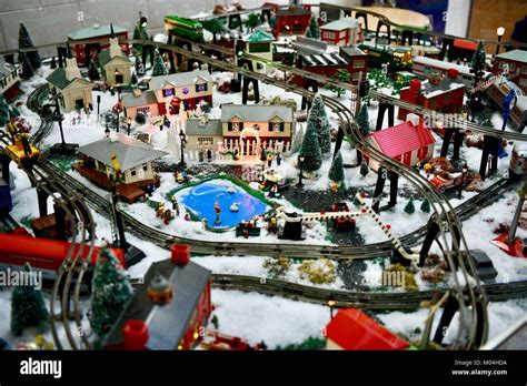 Christmas village train set Stock Photo - Alamy