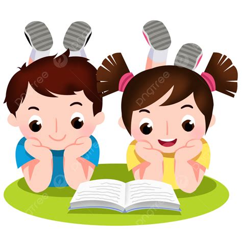 Boy Reading Book PNG Picture, Cartoon Boy And Girl Reading Book ...