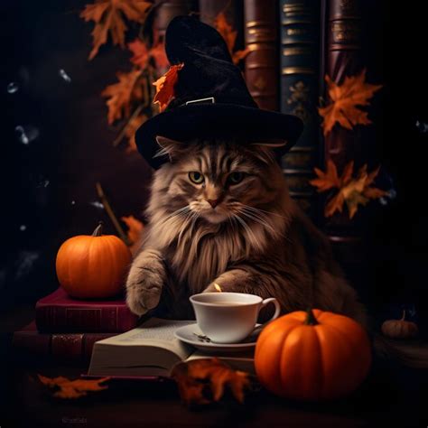 Premium AI Image | The cat in the hat celebrates Halloween