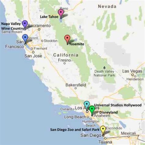 Yosemite On A Map Of California - London Top Attractions Map