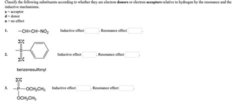 Solved Substituent Effects Classify the following | Chegg.com