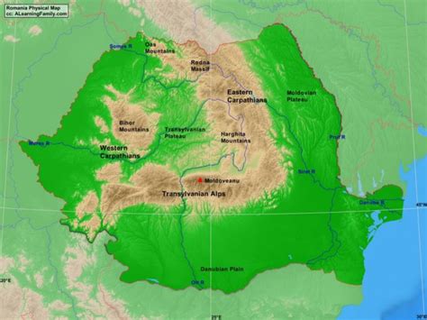 Romania Physical Map - A Learning Family