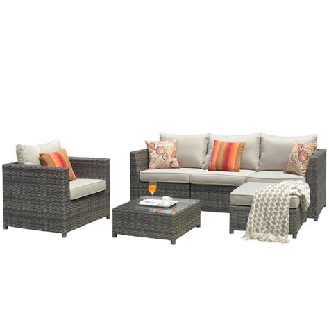 Ovios 6-Piece Weather-Resistant Wicker Rattan Patio Conversation ...