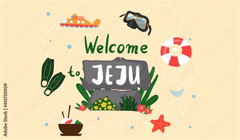 Welcome to Jeju island in South Korea, traditional landmarks, symbols ...