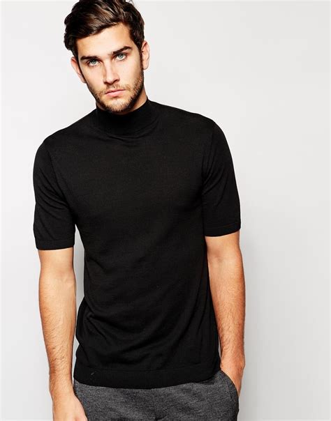 ASOS Knitted T-shirt With Turtleneck in Black for Men - Lyst