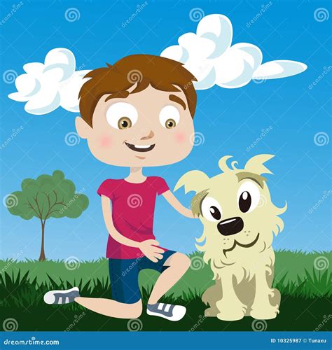 Cartoon boy with dog stock vector. Illustration of dress - 10325987