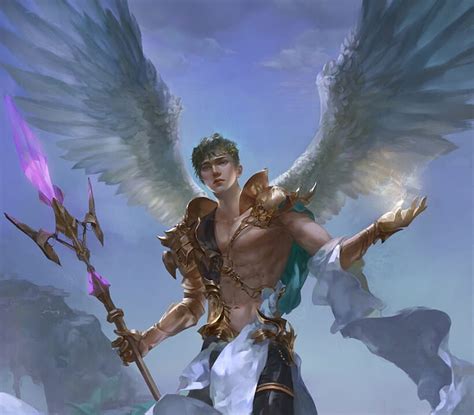 Angel, art, fantasy, lightwing academy, wings, luminios, man, blue ...