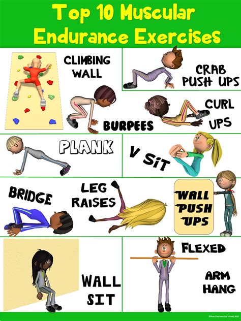 PE Poster: Top 10 Muscular Endurance Exercises | capnpetespowerpe