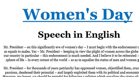 Women's Day speech in English for College celebration - Zahid Notes