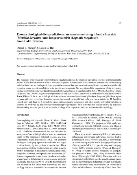 (PDF) Ecomorphological diet predictions: An assessment using inland silverside (Menidia ...