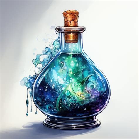 Premium AI Image | Watercolor Clipart Cute Pixar Style Potion Bottle with a Twisted Stopper