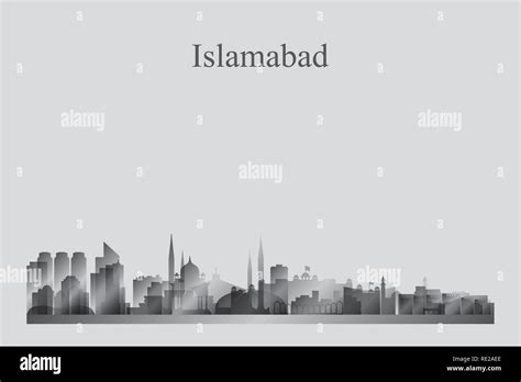 Islamabad city skyline silhouette in grayscale vector illustration ...