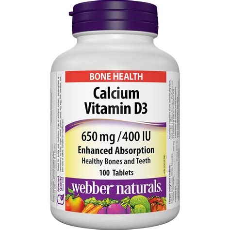 Webber Naturals Calcium Vitamin D3 – 650mg/400IU/100s – North American ...