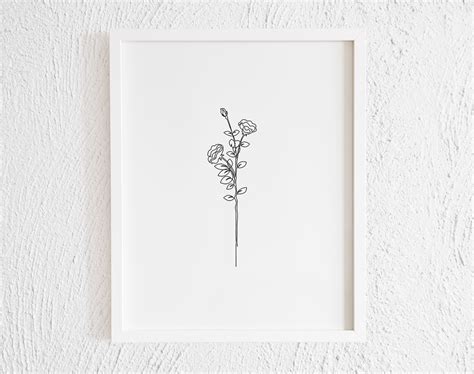 Flower Stem Thin Line Art Print. Minimalist Flowers Doodle. - Etsy