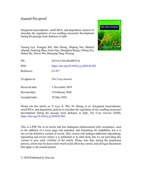 (PDF) Integrated transcriptome, small RNA, and degradome analysis to elucidate the regulation of ...