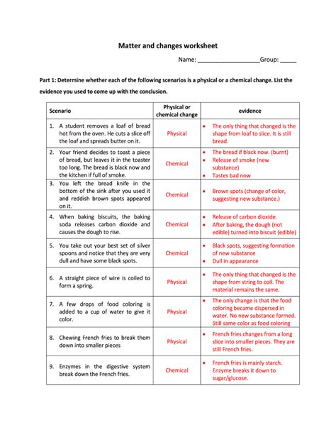 Physical And Chemical Changes Worksheet - Fill Online, Printable, Fillable, Blank | pdfFiller