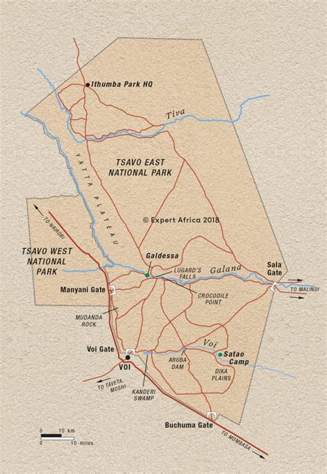 Map of Tsavo East National Park | Tsavo East National Park | Kenya Tours