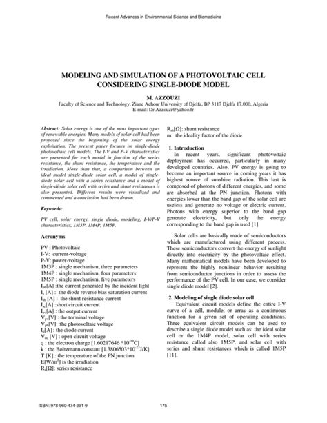 modeling and simulation of a photovoltaic cell considering