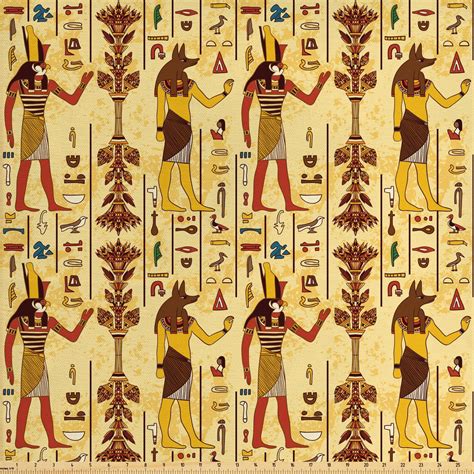 Egyptian Fabric by The Yard, Grunge Aged Paper Style Backdrop with Retro Characters and ...