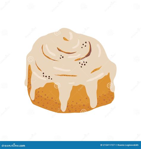 Cinnamon Bun Cartoon Style Vector Illustration. Doodle Clip Art Element ...