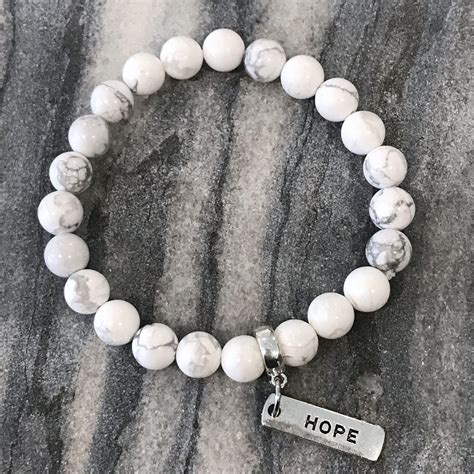 Stone Bracelet - White Marble 8mm - with Word Charm