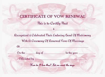 Vow Renewal Certificate - Ribbons and Hearts offered in 4 different colors free printable ...