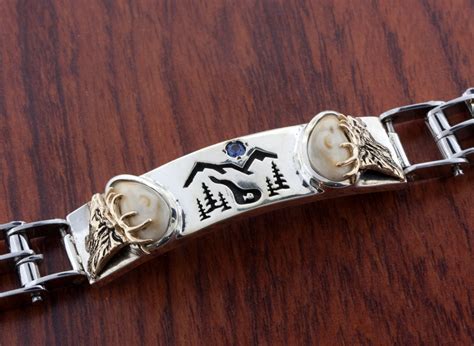 Elk Ivory Bracelet in Sterling Silver and Stainless Steel 14K