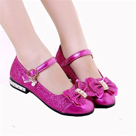 Flowers Children Teens Little Girl Sequins Princess Dress Leather Shoes For Girls Kids Party ...