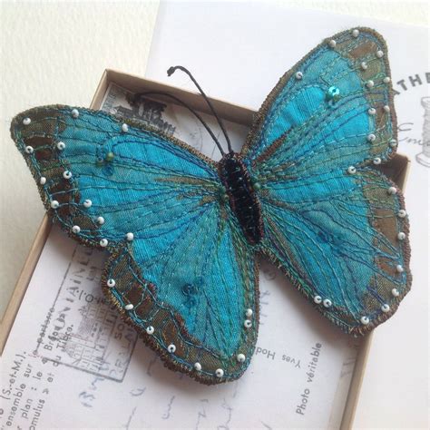 Butterfly brooch/pin embroidered silk wingspan 11cm. Blue | Etsy | Fabric butterfly, Blue morpho ...